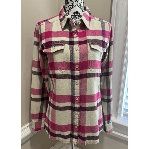 Patagonia Organic Cotton Sz 8 Button Down Shirt Pink Purple Plaid Preppy Comfy - Picture 1 of 12